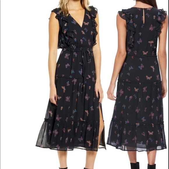 PAIGE Basil Butterfly Print Silk Georgette Dress NWOT - Picture 1 of 1